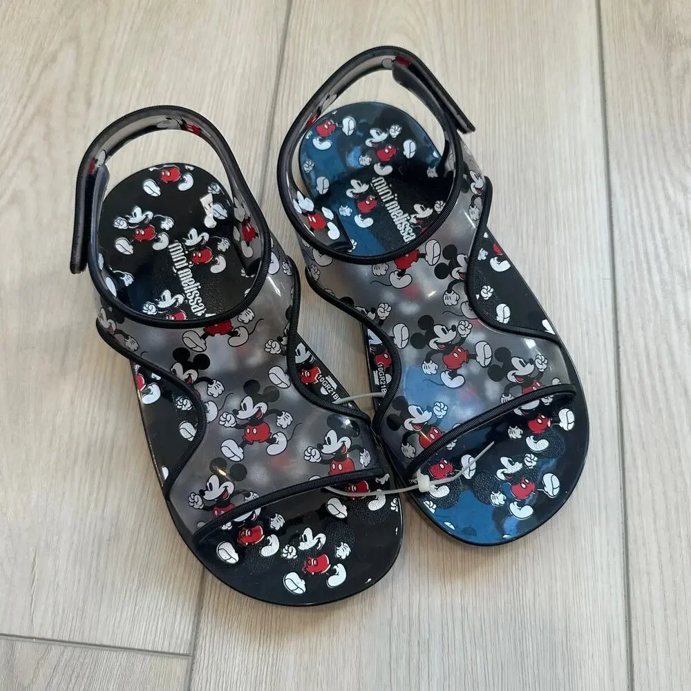 NWOT Mini Melissa x Disney Mickey Minnie Mouse Acqua black plastic sandals US 4